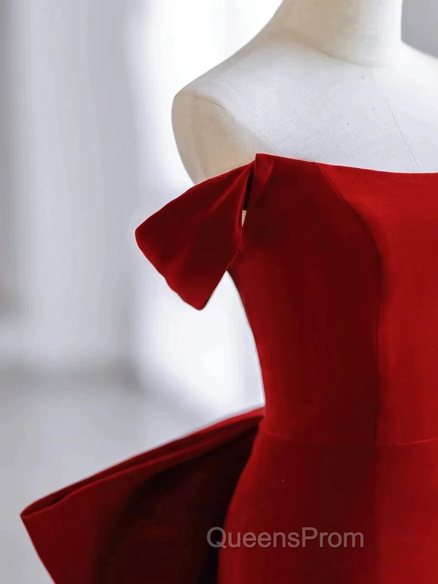 Pretty Mermaid Off The Shoulder Burgundy Satin Long Evening Dress Evening Prom Dress