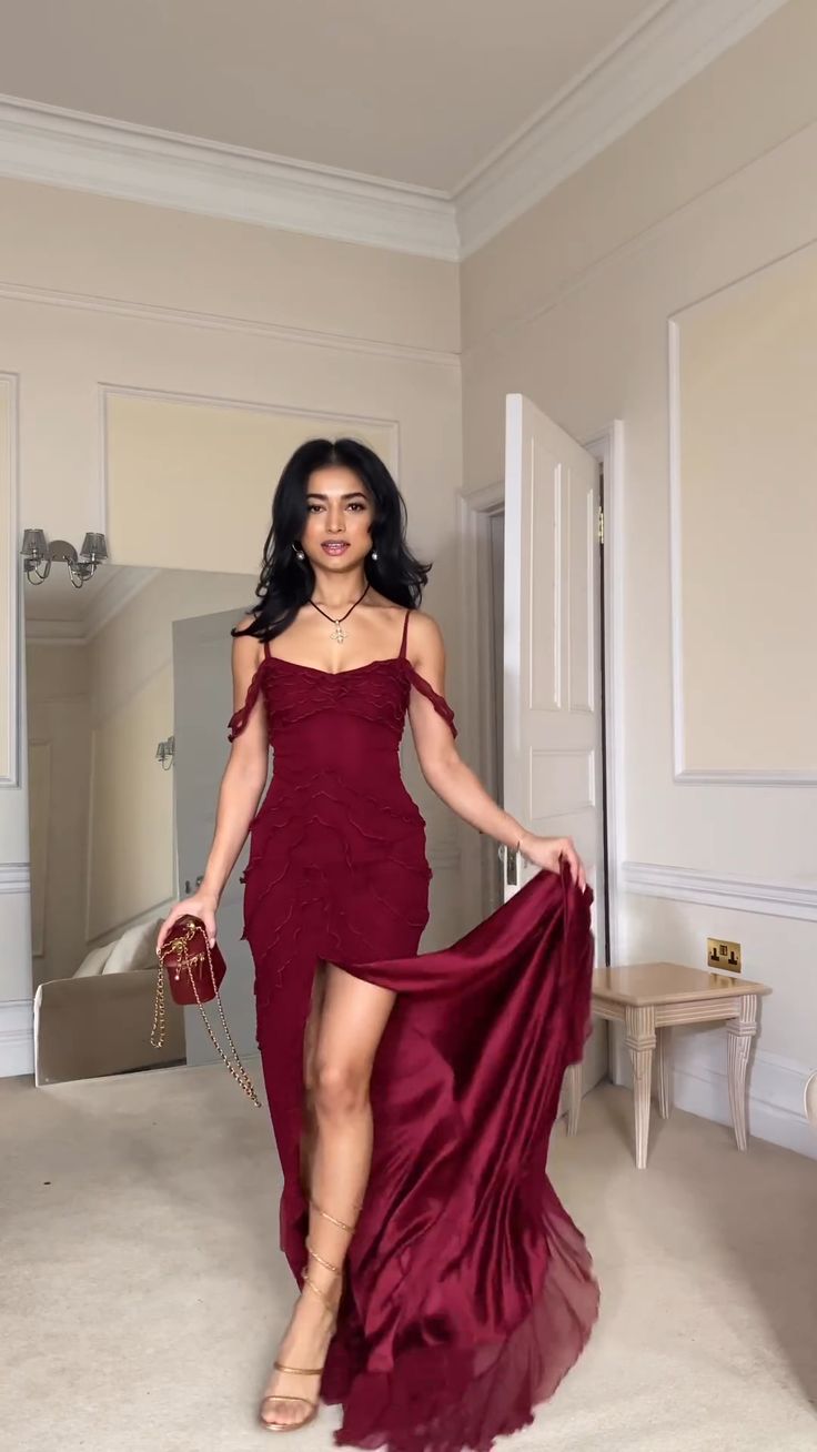 Pretty Mermaid Off The Shoulder Burgundy Slit Long Prom Dresses Formal Evening Dress Main image