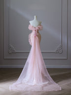 Pretty Mermaid Off The Shoulder Pink Sequin Long Classy Prom Dress Classy Evening Gowns