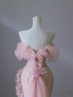 Pretty Mermaid Off The Shoulder Pink Sequin Long Classy Prom Dress Classy Evening Gowns