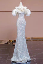 Pretty Mermaid Off The Shoulder Sequin Long Evening Party Dress Evening Prom Dress