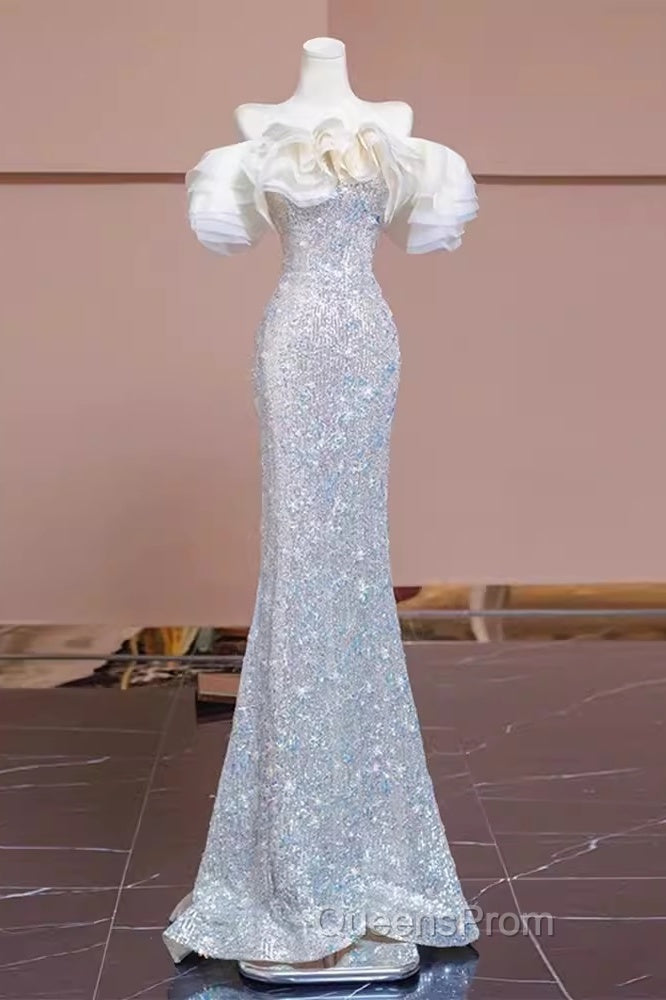 Pretty Mermaid Off The Shoulder Sequin Long Evening Party Dress Evening Prom Dress