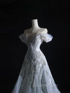 Pretty Mermaid Off The Shoulder Silver Beads Long Evening Prom Dress Evening Dress