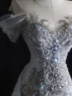 Pretty Mermaid Off The Shoulder Silver Beads Long Evening Prom Dress Evening Dress