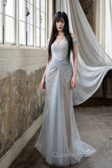 Pretty Mermaid Off The Shoulder Silver Sequin Evening Dress Evening Prom Dress