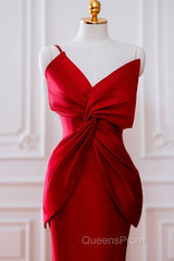 Pretty Mermaid One Shoulder Red Satin Long Evening Dress Evening Prom Dress