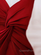 Pretty Mermaid One Shoulder Red Satin Long Evening Dress Evening Prom Dress