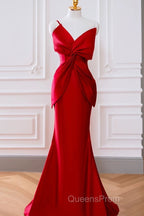 Pretty Mermaid One Shoulder Red Satin Long Evening Dress Evening Prom Dress
