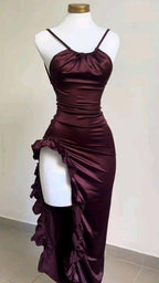 Pretty Mermaid Spaghetti Straps Burgundy Backless Classy Prom Dress Party Dress