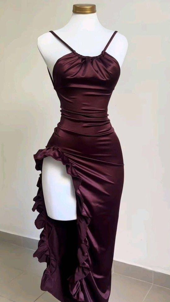 Pretty Mermaid Spaghetti Straps Burgundy Backless Classy Prom Dress Party Dress