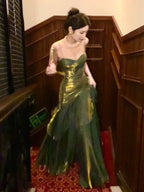 Pretty Mermaid Spaghetti Straps Olive Green Long Classy Prom Dress Classy Evening Gowns