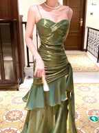 Pretty Mermaid Spaghetti Straps Olive Green Long Classy Prom Dress Classy Evening Gowns