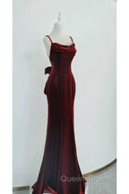Pretty Mermaid Spaghetti Straps Wine Red Velvet Long Evening Dress Evening Prom Dress