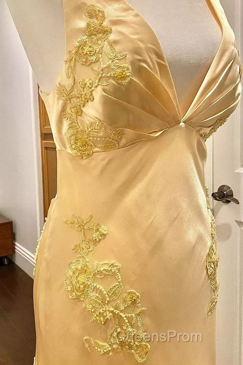 Pretty Mermaid Spaghetti Straps Yellow Backless Long Party Dress Evening Prom Dress Secondary image