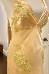 Pretty Mermaid Spaghetti Straps Yellow Backless Long Party Dress Evening Prom Dress