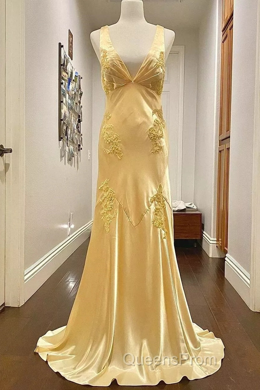 Pretty Mermaid Spaghetti Straps Yellow Backless Long Party Dress Evening Prom Dress