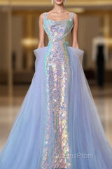 Pretty Mermaid Square Neckline Sequin Long Evening Dress Evening Prom Dress