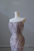 Pretty Mermaid Strapless Lilac Sequin Beads Long Evening Prom Dress Formal Evening Dress