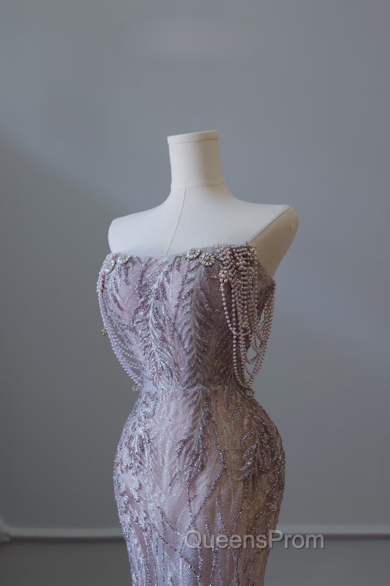 Pretty Mermaid Strapless Lilac Sequin Beads Long Evening Prom Dress Formal Evening Dress