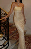Pretty Mermaid Strapless Long Yellow Sequin Satin Party Dresses Prom Dresses