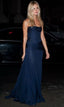 Pretty Mermaid Strapless Navy Blue Classy Prom Dress With Ruffle Long Classy Evening Dress