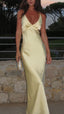 Pretty Mermaid V Neckline Long Yellow Satin Party Dress Classy Prom Dress