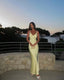 Pretty Mermaid V Neckline Long Yellow Satin Party Dress Classy Prom Dress