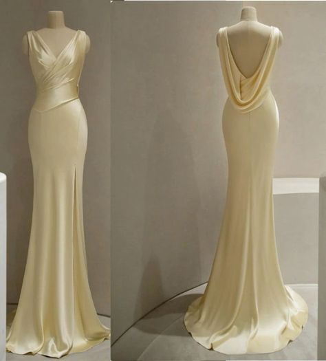 Pretty Mermaid V Neckline Satin Yellow Long Classy Prom Dress Classy Evening Dress