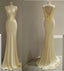 Pretty Mermaid V Neckline Yellow Satin Classy Prom Dress With Ruffle Long Classy Evening Dress