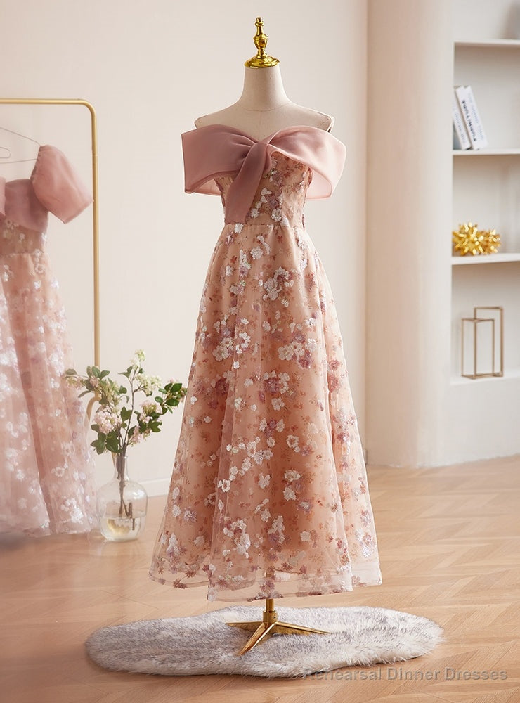Pretty Pink Tulle Sequins Off the Shoulder Prom Dress Main image