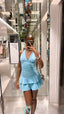 Pretty Pleated Halter Neck Mini Birthday Skirt Homecoming Dress