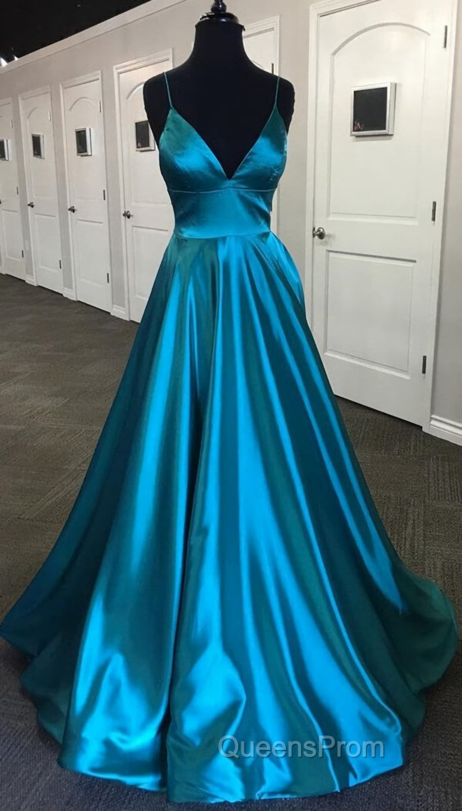 Pretty Royal Blue A-line Spaghetti Straps Evening Prom Dress, Evening Dress