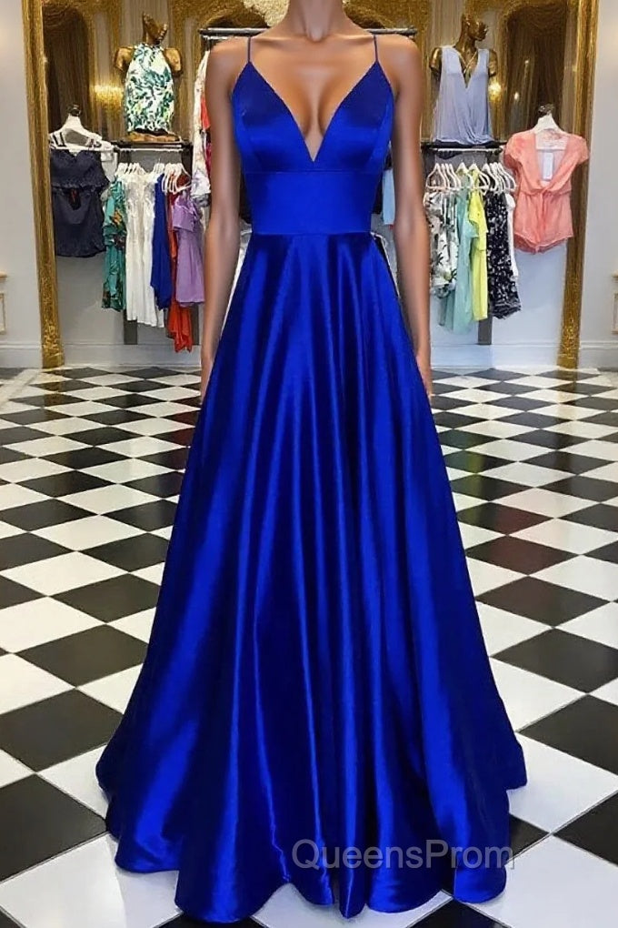 Pretty Royal Blue A-line Spaghetti Straps Evening Prom Dress, Evening Dress Main image