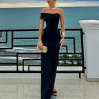 Pretty Sheath Off The Shoulder Black Long Classy Prom Dress Party Dress