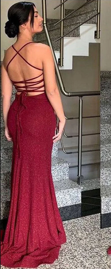 Pretty Sheath Spaghetti Straps Burgundy Slit Long Classy Evening Dress Classy Prom Dress