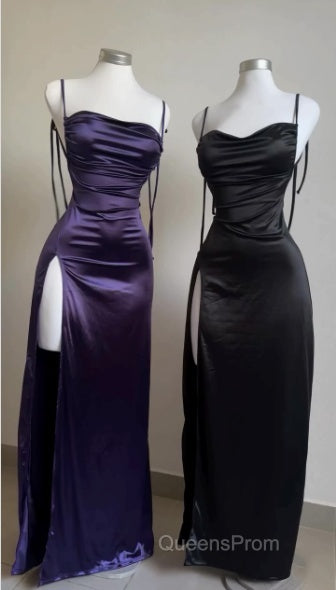 Pretty Sheath Spaghetti Straps Floor Length Ruffles Grape Slit Evening Prom Dress Secondary image