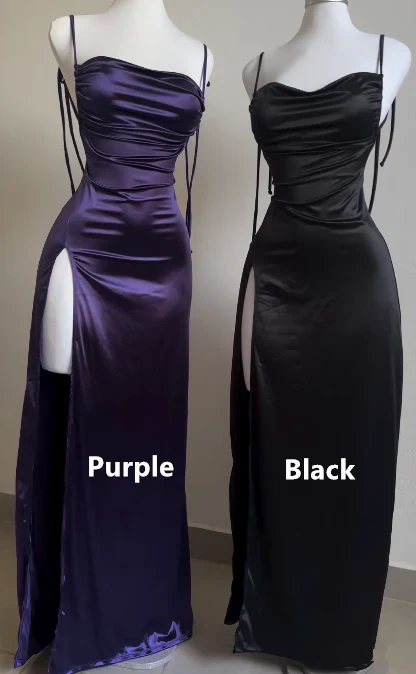 Pretty Sheath Spaghetti Straps Floor Length Ruffles Grape Slit Classy Prom Dress Secondary image