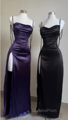 Pretty Sheath Spaghetti Straps Floor Length Ruffles Grape Slit Evening Prom Dress