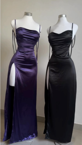 Pretty Sheath Spaghetti Straps Floor Length Ruffles Grape Slit Classy Prom Dress