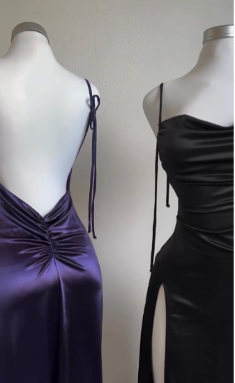Pretty Sheath Spaghetti Straps Floor Length Ruffles Grape Slit Classy Prom Dress