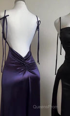 Pretty Sheath Spaghetti Straps Floor Length Ruffles Grape Slit Evening Prom Dress
