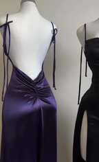 Pretty Sheath Spaghetti Straps Floor Length Ruffles Grape Slit Classy Prom Dress