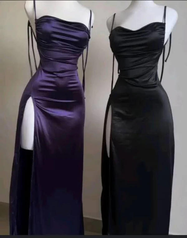 Pretty Sheath Spaghetti Straps Floor Length Ruffles Grape Slit Classy Prom Dress
