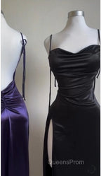 Pretty Sheath Spaghetti Straps Floor Length Ruffles Grape Slit Evening Prom Dress