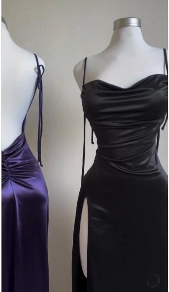Pretty Sheath Spaghetti Straps Floor Length Ruffles Grape Slit Classy Prom Dress