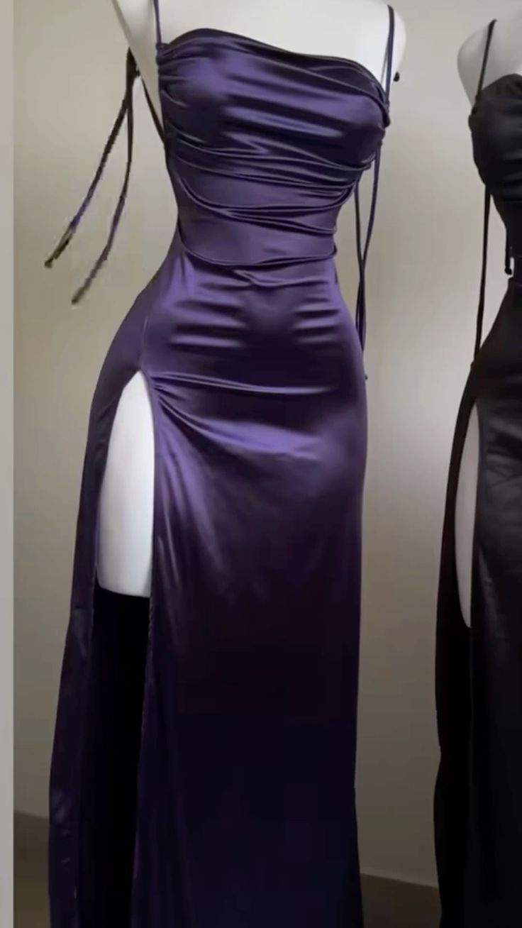 Pretty Sheath Spaghetti Straps Floor Length Ruffles Grape Slit Classy Prom Dress Main image
