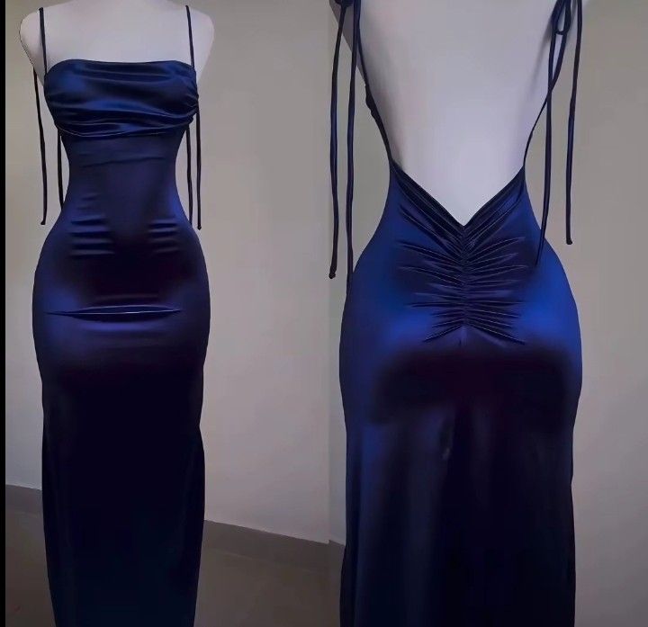 Pretty Sheath Spaghetti Straps Floor Length Ruffles Royal Blue Classy Prom Dress Main image
