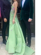 Pretty Sheath Strapless Green Floor Length Classy Evening Dress Organza Classy Prom Dress With Embroidered