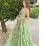 Pretty Sheath Strapless Green Floor Length Classy Evening Dress Organza Classy Prom Dress With Embroidered