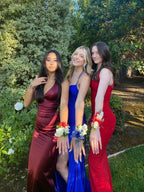 Pretty Sheath Straps Burgundy Slit Long Classy Evening Dress Classy Prom Dress